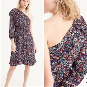 J. Crew rainbow star print one shoulder long sleeve knee length dress size 0P